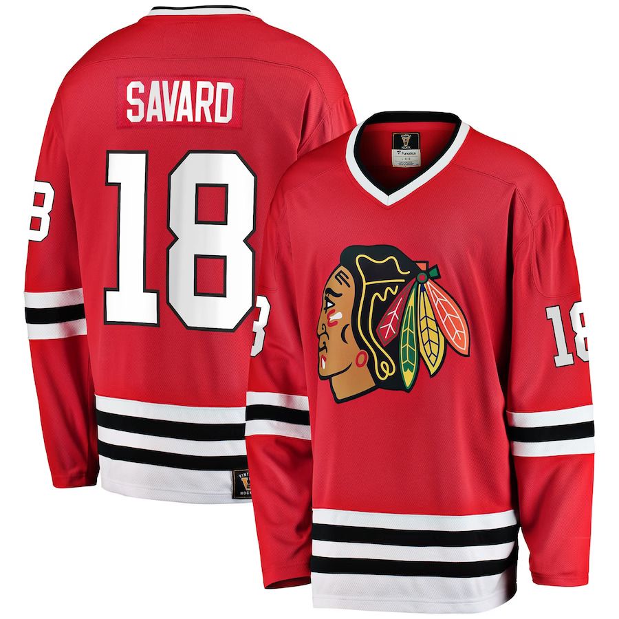 Men Chicago Blackhawks #18 Denis Savard Fanatics Branded Red Premier Breakaway Retired Player NHL Jersey->chicago blackhawks->NHL Jersey